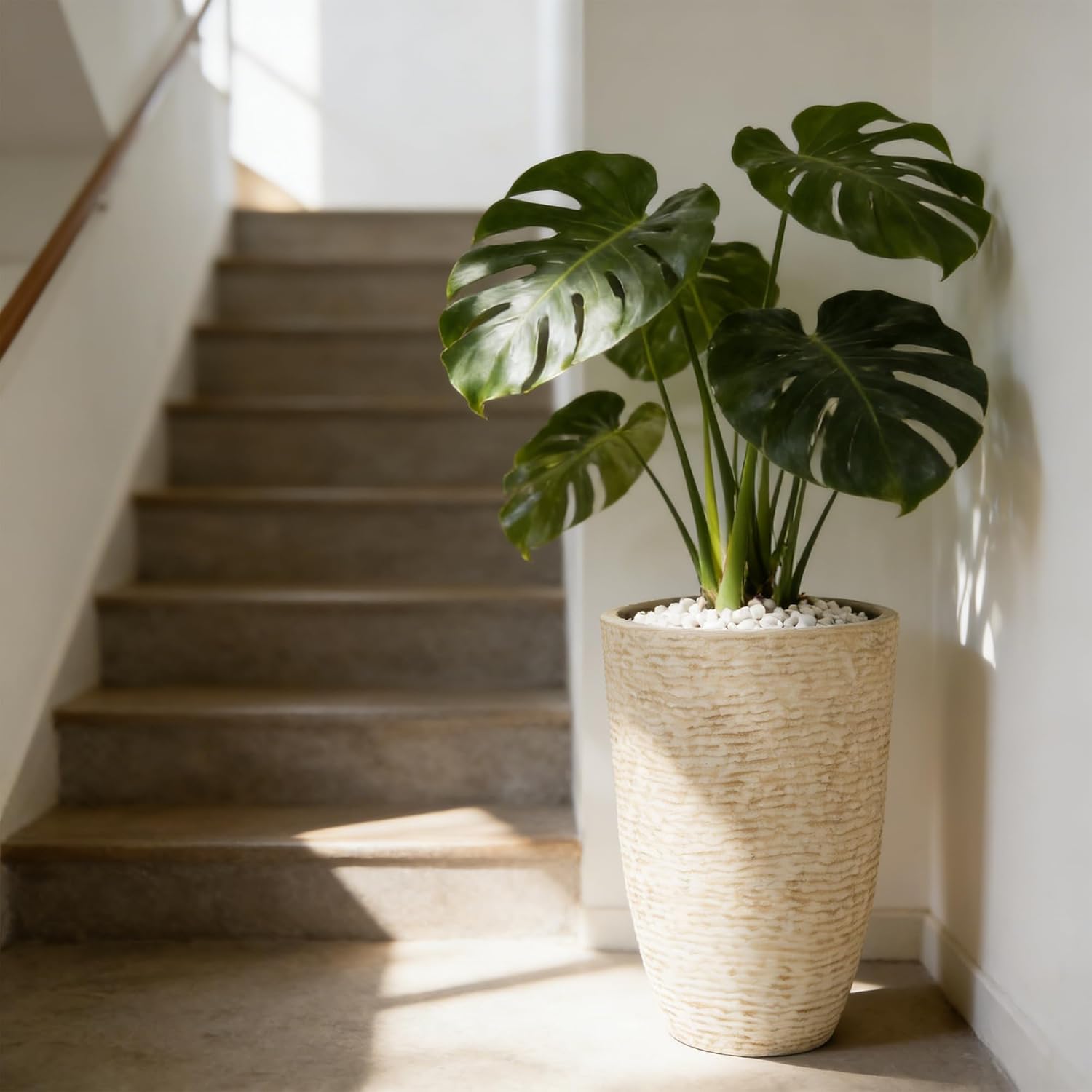 Stone-effect tall round planter